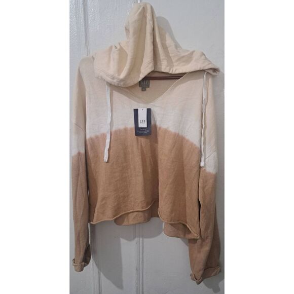 Gap womens xl slouchy cozy pullover hoodie sweatshirt tan tie dye beige - Picture 1 of 6